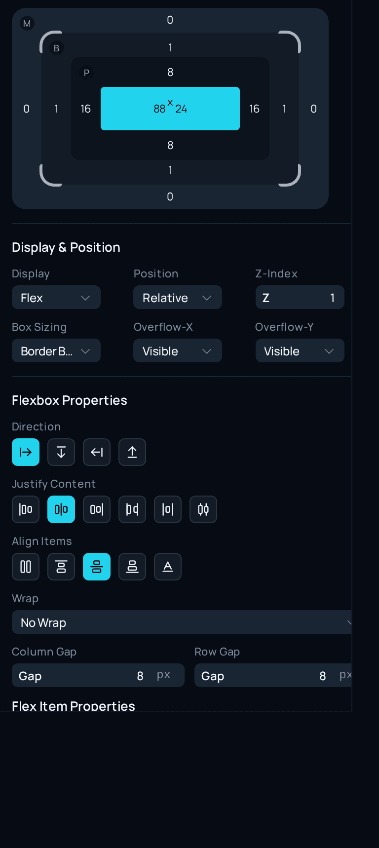 Edit spacing, type, and colour on the live element.